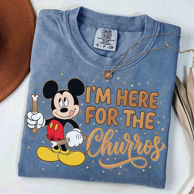 Comfort Colors Disney Mickey Mouse I’m Here For The Churros Snack Shirt, Epcot Snacks Team Tee, Disneyland Family Trip Foodie Outfits 2026 image 1