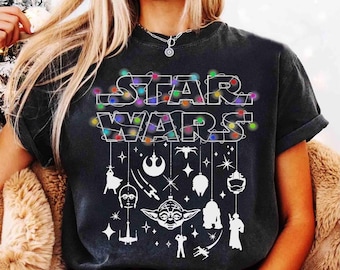 Star Wars Logo Christmas Light Ornaments Vintage Sweatshirt, Funny Star Wars Xmas Tee, Galaxy's Edge Disney Disneyland Vacation Party Gift