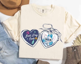Camiseta con lazo coqueto de Disney Stitch "El mejor día de la historia", camiseta de la película Lilo & Stitch (2026), atuendo de viaje de Disney para niña en el Castillo Mágico del Reino de Disney