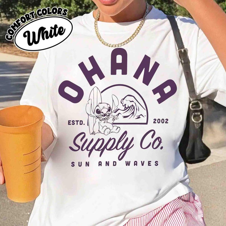 Stitch Ohana Supply Co Sun And Waves Comfort Colors Shirt, Disney Shirt, Lilo & Stitch Aloha Shirt, Disney Gift Shirt, Family Beach Trip image 1