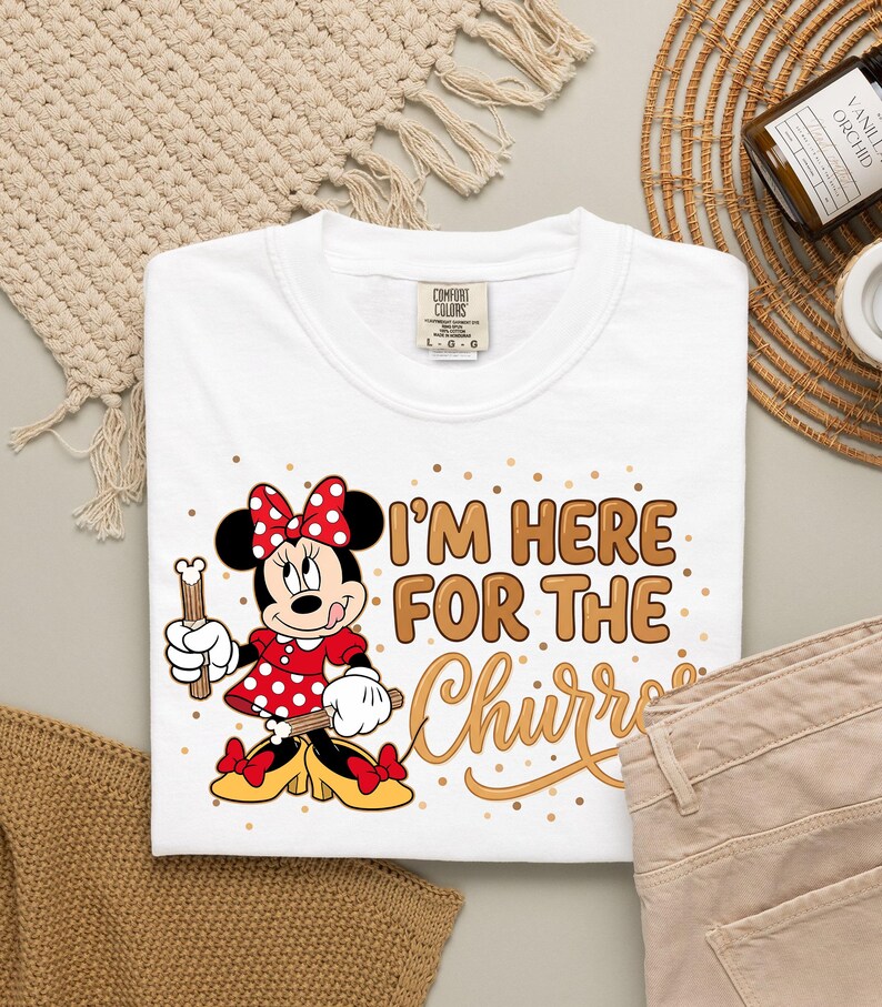 Comfort Colors Disney Mickey Mouse I’m Here For The Churros Snack Shirt, Epcot Snacks Team Tee, Disneyland Family Trip Foodie Outfits 2026 image 2