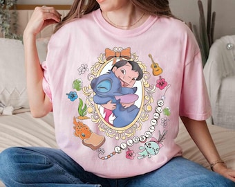 Coquette Watercolor Lilo & Stitch Shirt, Disney Ohana Family Means Shirt, Magic Kingdom Shirt, Disneyland Tee, Girly Women Disney Trip
