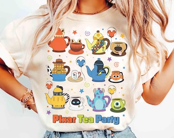Coquette Disney Pixar Movies Tea Party T-shirt, Inside Out, Monster Inc, Toy Story Land Tee, Cars, Inside Out, Disneyland Resort Family Trip