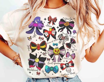 Disney Villains Characters Coquette Bows T-shirt, Disney Ursula Maleficent Evil Queen Scar Hades Tee, Bad Witches Club, WDW Girl Trip 2026