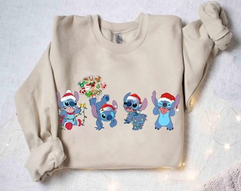 Leuke Disney Santa Stitch kerstballonnen T-shirt, Mickey's Very Merry Xmas Party bijpassende sweater, Disneyland familievakantie 2026 cadeau