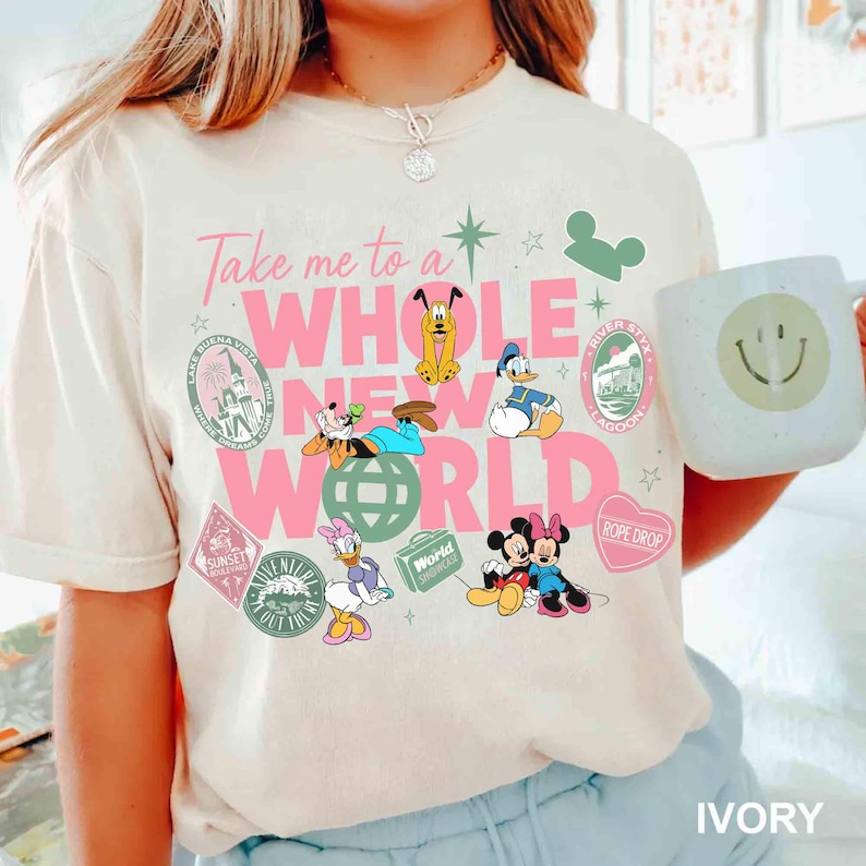 Take Me To A Whole New World Shirt, Disney Parks Badge Aesthetic Tee, Retro Magic Kingdom Epcot Vacation Top, Seven Seas Lagoon Shirt 2026 image 1