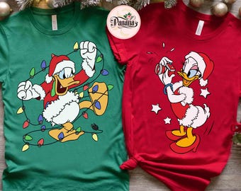 Disney-Paar Santa Donald und Gänseblümchen-Weihnachtslicht-T-Shirt, Micky's sehr frohe Weihnachtsfeier passendes T-Shirt, Disneyland-Familien-Weihnachtsgeschenk
