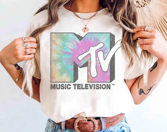 MTV Music Television Faded Tie Dye Logo T-shirt, Retro 80s & 90s MTV Wash Family Matching Tee, Vintage MTV Birthday Girl, Girl Trip Outfit