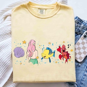 Watercolor Disney Ariel Princess Shirt, The Little Mermaid Tee, Sebastian and Flounder, Girly aesthetic Disney Girls trip tee, Magic Kingdom