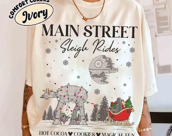 Darth Vader And AT-AT Walker Main Street Sleigh Rides Christmas Light T-shirt, Star Wars Xmas 2026 Tee, Galaxy's Edge Disneyland Trip Gift