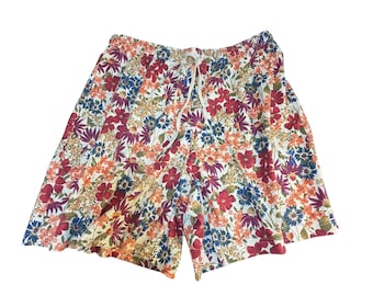 Bobbie Brooks Womens XL Floral Print Shorts Elastic Drawstring Stretch Vintage