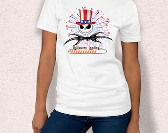 4th of Jul Jack Skellington ""HalloweenLoading" Graphic Tee."