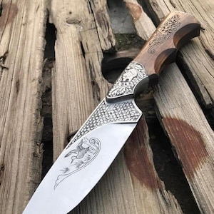 Unique Handmade Custom knife, Engraved knife, Hunting Bowie knife, Collector knife, Collectible knife, Gift for him/her, Birthday Gift