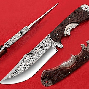 Beautiful Hand Engrave Hunting knife | Camping knife | Survival knife | Bushcraft knife | Gift for him | Groomsmen gift