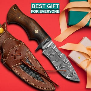 handmade damascus Knife hunting knife hand forged knives personalized gift with sheath, gift for him, gift for dad, gift for boyfriend