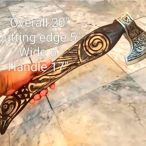 Viking Handmade Axe, Ash Wood handle with Engraved Carbon steel head, Best tool for Camping, Father&#39;s day Gift, Gift for him, Birthday Gift