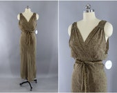 Indian Sari Maxi Dress, Vintage Indian Sari, Silk Crepe Sundress, Loungewear Nightgown, Brown Floral