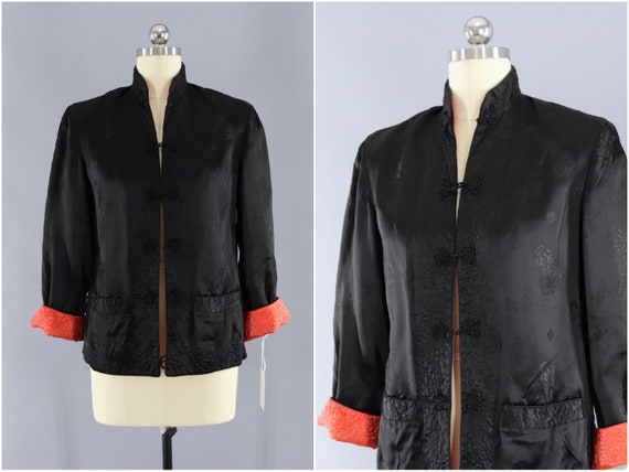 Vintage Silk Satin Jacket, Loungewear Lingerie, Ch