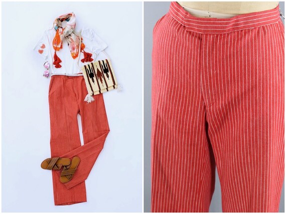 red and white pinstripe pants