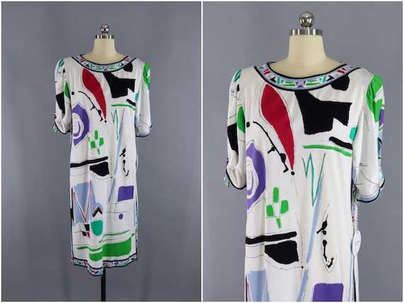 Vintage Leonard Paris Designer Dress / 1980s Abstr