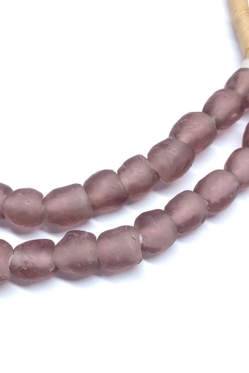 FULL STRAND 65-67 Beads 7 mm Sea Glass Bead Recycled Glass Beads Jewelry DIY Decor Purple Ghana African Fair Trade Handmade