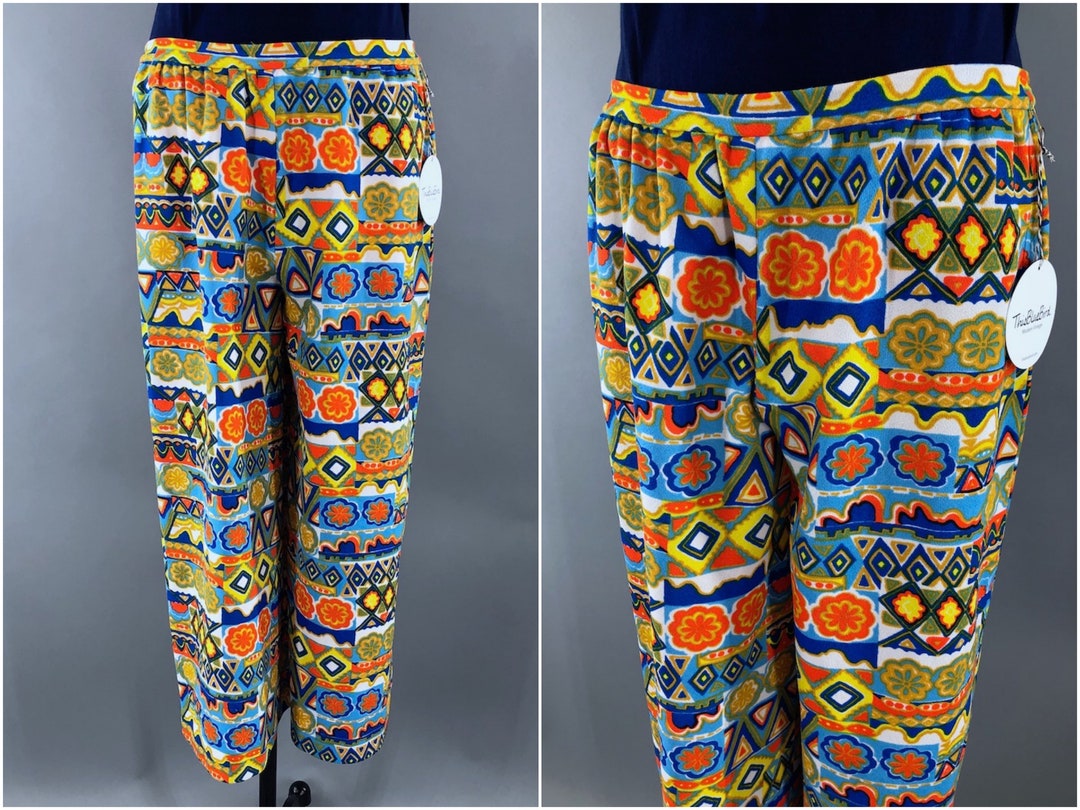 Vintage Capri Pants Mod Orange Novelty Print 1960s 1970s Etsy