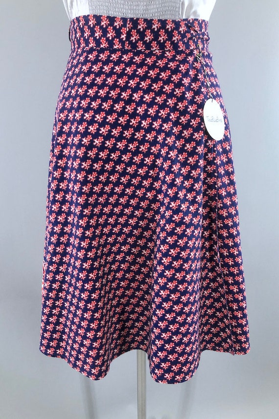 Vintage Wrap Skirt, Red White Blue Paisley, India… - image 7
