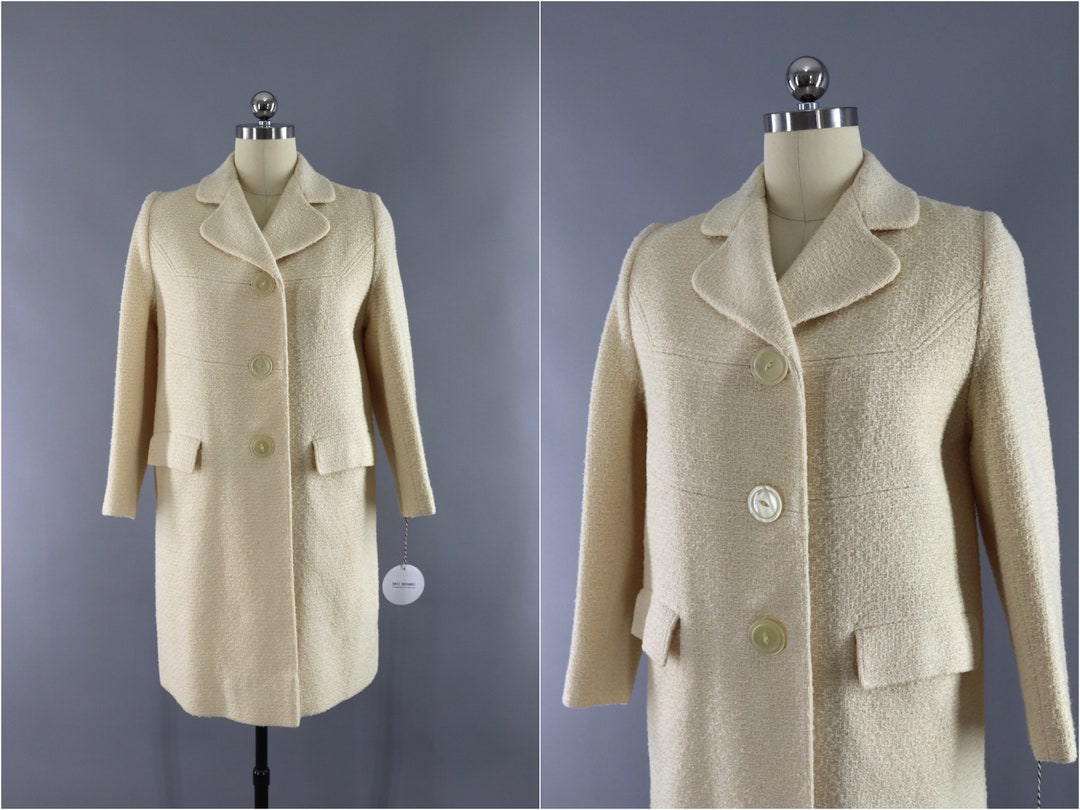 Vintage Winter Coat Ivory Boucle Overcoat 1960s Winter - Etsy