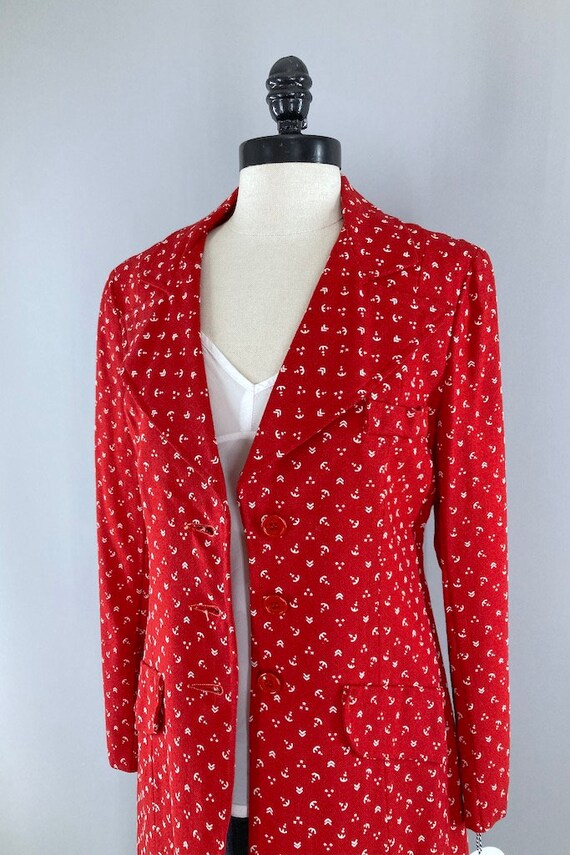 Vintage Blazer Jacket, Red White Anchors Print, Nauti… Gem