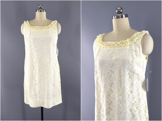 Vintage Lace Dress, Sheath Minidress, Ivory Winter