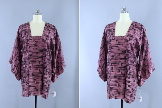 Vintage Silk Kimono Cardigan, Short Robe, Duster J