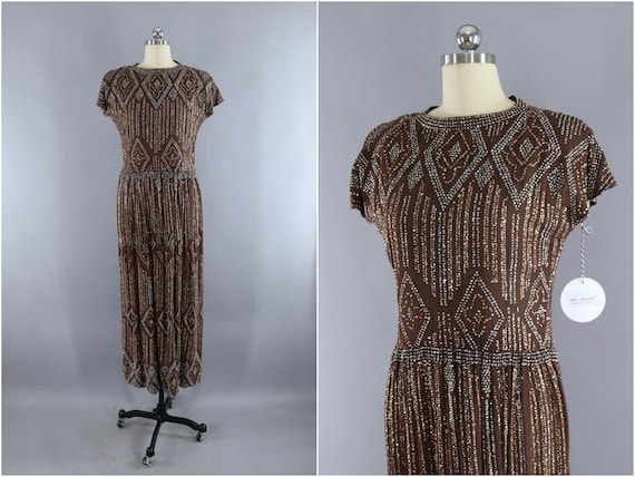Vintage Formal Dress, Pauline Trigere, Mocha Brown
