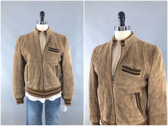 Vintage Suede Jacket, Tan Brown Leather, 1980s 80s