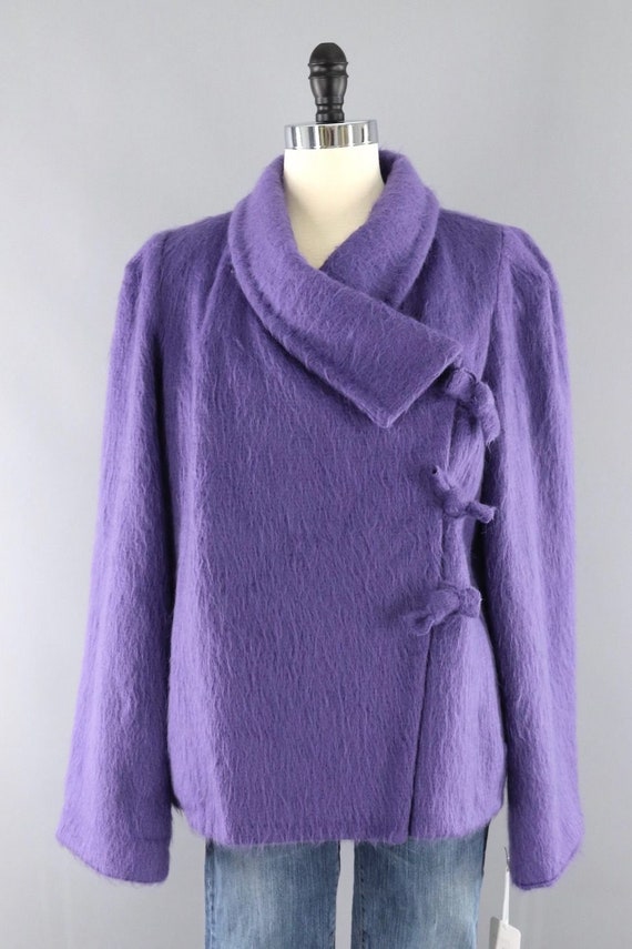 Vintage Purple Jacket, Asymmetrical, Faux Mohair,… - image 2