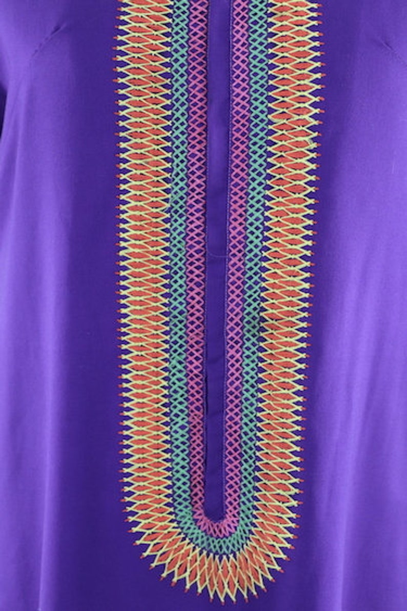 Vintage Embroidered Caftan Dress 1970s Purple Maxi Dress Long Hostess Dress Hippie Style Boho Kaftan