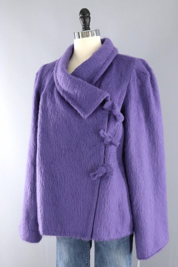 Vintage Purple Jacket, Asymmetrical, Faux Mohair,… - image 3