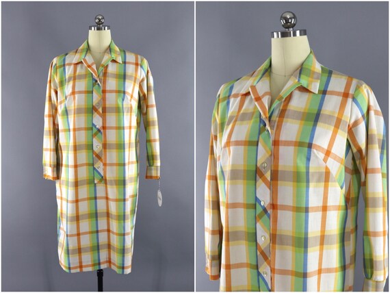 Vintage Dress, Madras Plaid, Summer Preppy Style,
