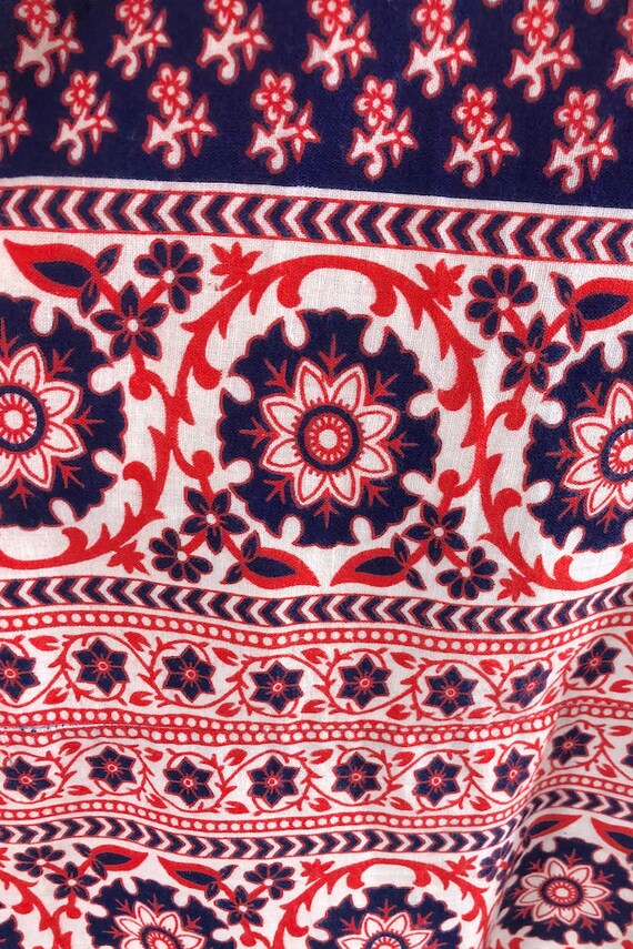 Vintage Wrap Skirt, Red White Blue Paisley, India… - image 4