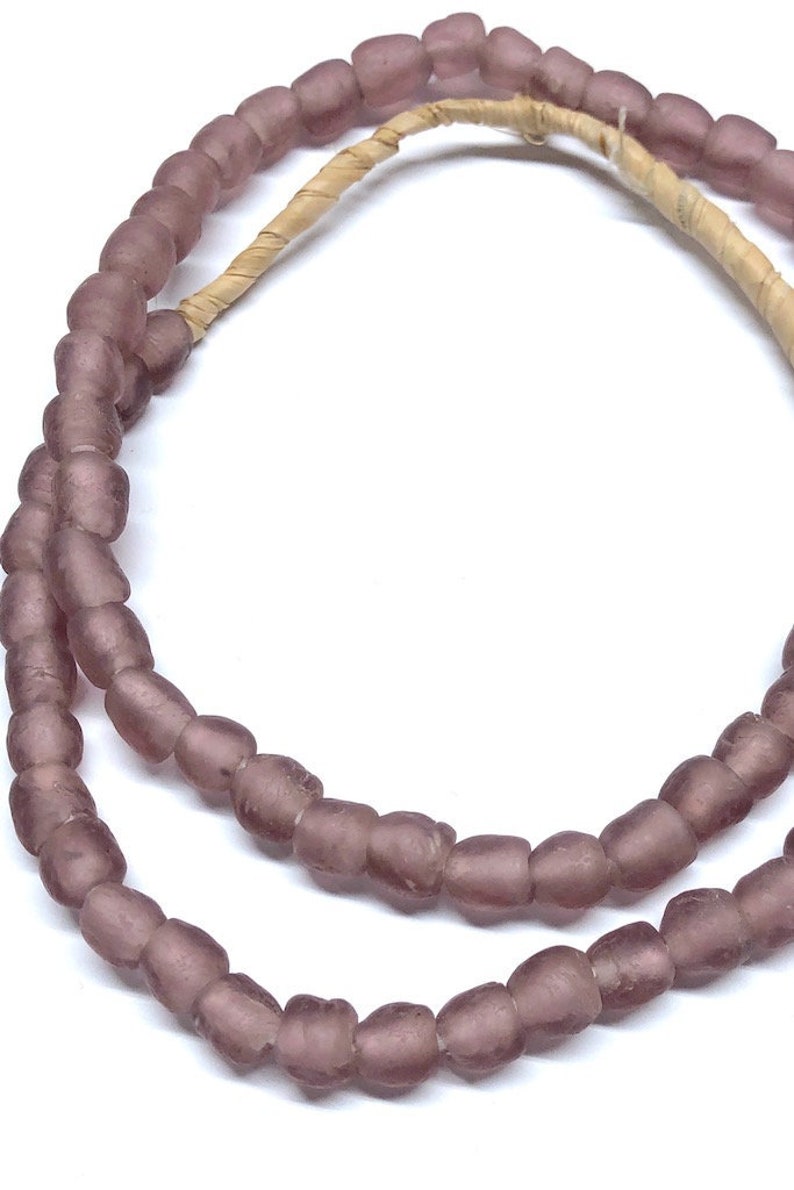 FULL STRAND 65-67 Beads 7 mm Sea Glass Bead Recycled Glass Beads Jewelry DIY Decor Purple Ghana African Fair Trade Handmade