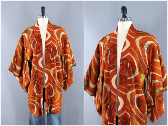 Vintage Kimono Cardigan, Short Robe, Duster Jacket
