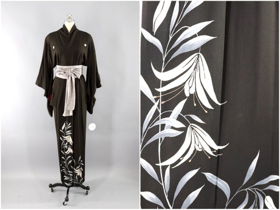 Vintage Silk Kimono Robe, Dressing Gown, Wedding