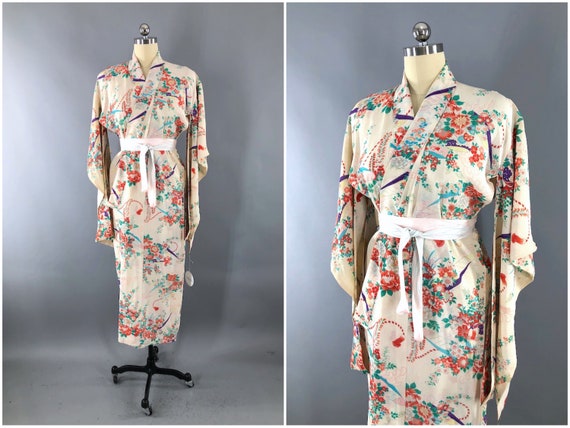 Vintage Silk Kimono Robe, Dressing Gown, Wedding