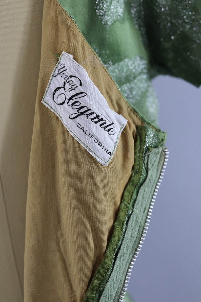 Vintage Cocktail Dress Reception Courthouse Wedding Bridesmaid Olive Army Green /& Silver Satin 1950s 50s 1960s 60s