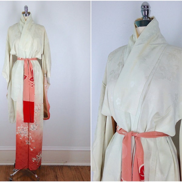 Vintage Kimono / Silk Kimono Robe / Dressing Gown / Long Robe / Wedding Lingerie / Downton Abbey / Art Deco Kimono / Furisode