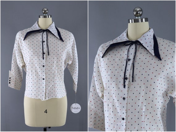 Vintage 1950s Polka Dot Print Blouse, 50s New Look