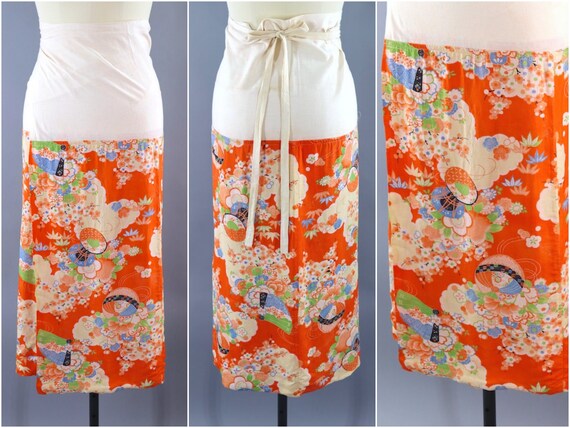 Vintage Wrap Skirt, Kimono Susoyoke, Rayon Cotton