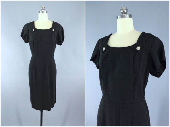 Black Dress, 1950s 50s, Women's Vintage, LBD, Rhin