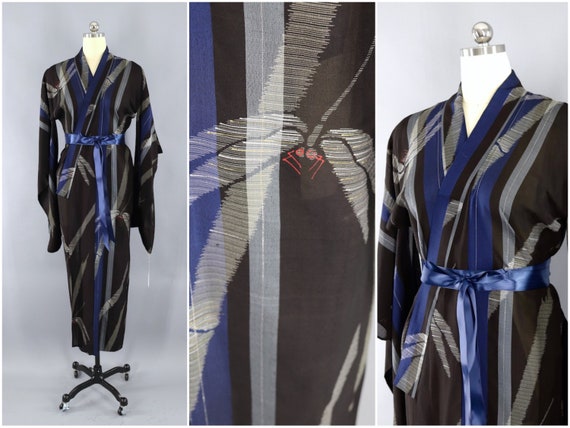 Vintage Silk Kimono Robe, Dragonfly Dragonflies, B