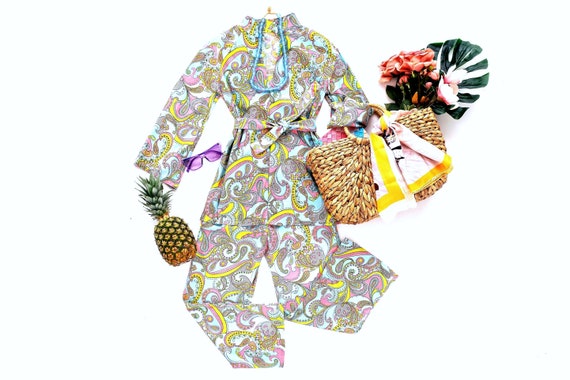 Vintage Lounge Set, Pajamas Pjs, Mod Aqua Pink Pai