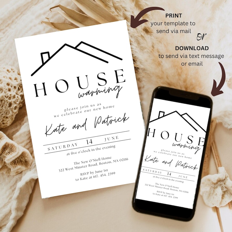Minimalist Housewarming Invitation: Editable Black and White Canva ...
